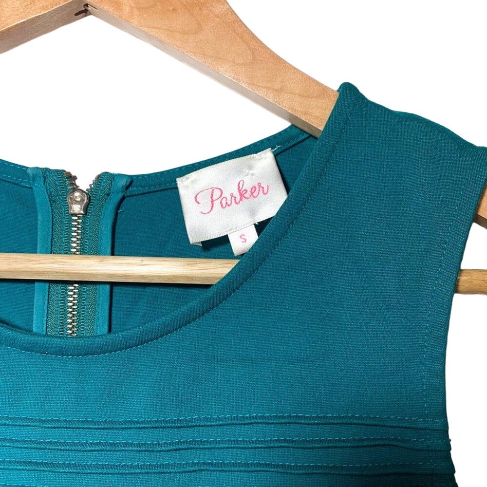 Parker Lacey Pin Tuck Fit and Flare Sleeveless Dress Alpine Teal Green Small - Picture 10 of 14